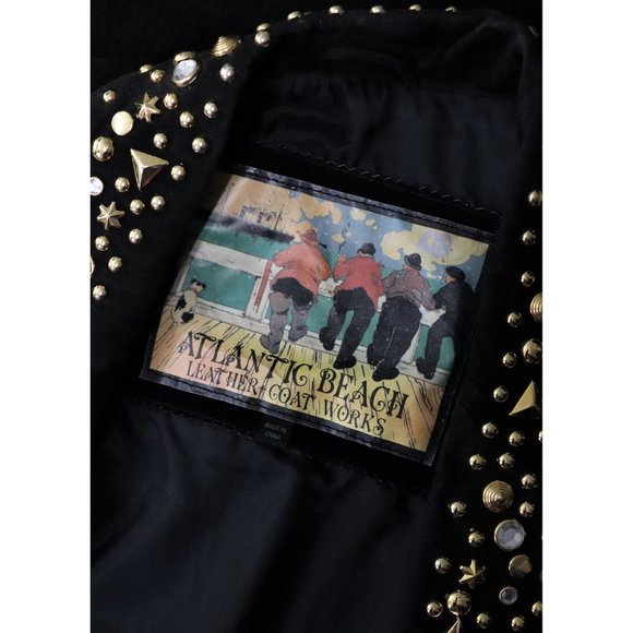 80's Vintage Rocker Studded black Leather Suede Jacket - Picture 8 of 9